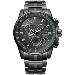 Citizen PCAT Eco Drive Worldtime Grey & Blue Chronograph Charcoal Bracelet Watch
