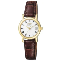Citizen Round White Dial with Brown Strap