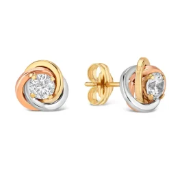 9ct 3 Colour Gold Cubic Zirconia Set Knot Stud Earrings