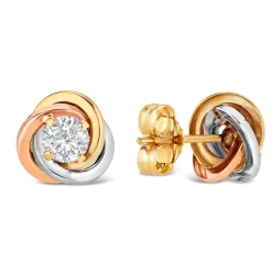 9ct 3 Colour Gold Cubic Zirconia Set Knot Stud Earrings