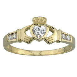 9ct Claddagh Cubic Zirconia Heart Channel Shoulders Ring