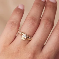 9ct Claddagh Cubic Zirconia Heart Channel Shoulders Ring