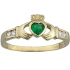9ct Claddagh Green Heart Cubic Zirconia Shoulders Ring