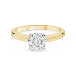 9ct Gold .22ct Round Cut Cluster Diamond Engagement Ring