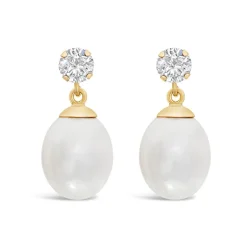 9ct Gold Freshwater Pearl and Cubic Zirconia Earrings