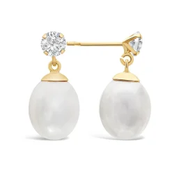 9ct Gold Freshwater Pearl and Cubic Zirconia Earrings