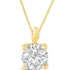 9ct Gold 7mm Four Claw Cubic Zirconia Set Pendant (Chain Included)