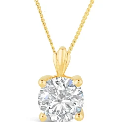 9ct Gold 7mm Four Claw Cubic Zirconia Set Pendant (Chain Included)