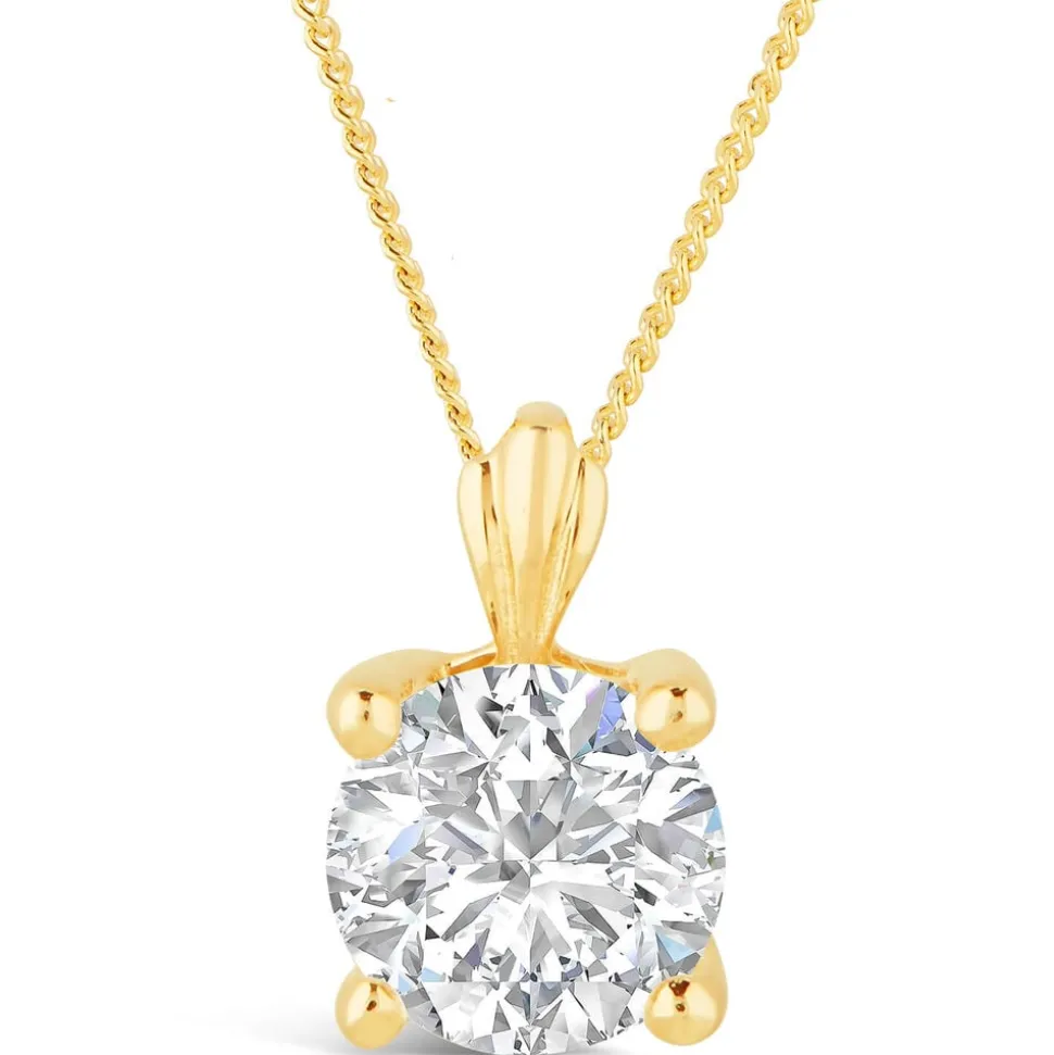 9ct Gold 7mm Four Claw Cubic Zirconia Set Pendant (Chain Included)