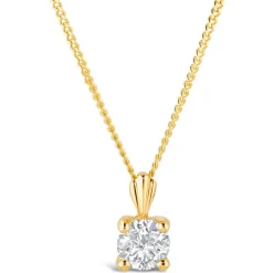 9ct Gold 4mm Four Claw Cubic Zirconia Set Pendant (Chain Included)