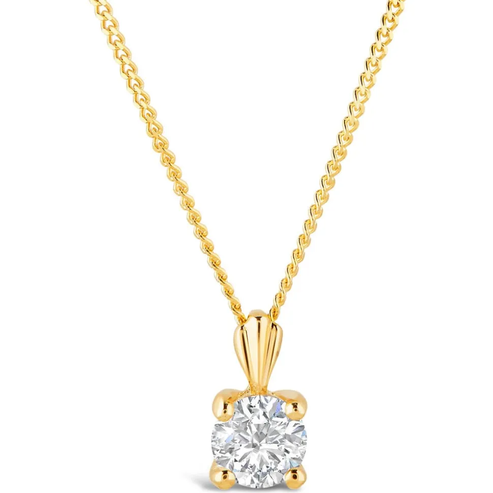 9ct Gold 4mm Four Claw Cubic Zirconia Set Pendant (Chain Included)
