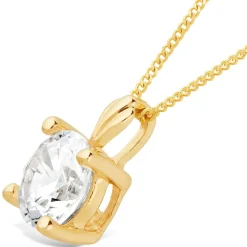 9ct Gold 7mm Four Claw Cubic Zirconia Set Pendant (Chain Included)