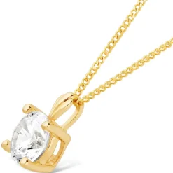 9ct Gold 5mm Four Claw Cubic Zirconia Set Pendant (Chain Included)