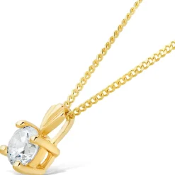 9ct Gold 4mm Four Claw Cubic Zirconia Set Pendant (Chain Included)