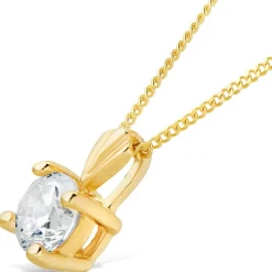 9ct Gold 6.5mm Four Claw Cubic Zirconia Set Pendant (Chain Included)