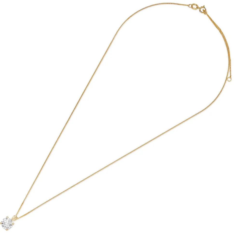 9ct Gold 7mm Four Claw Cubic Zirconia Set Pendant (Chain Included)