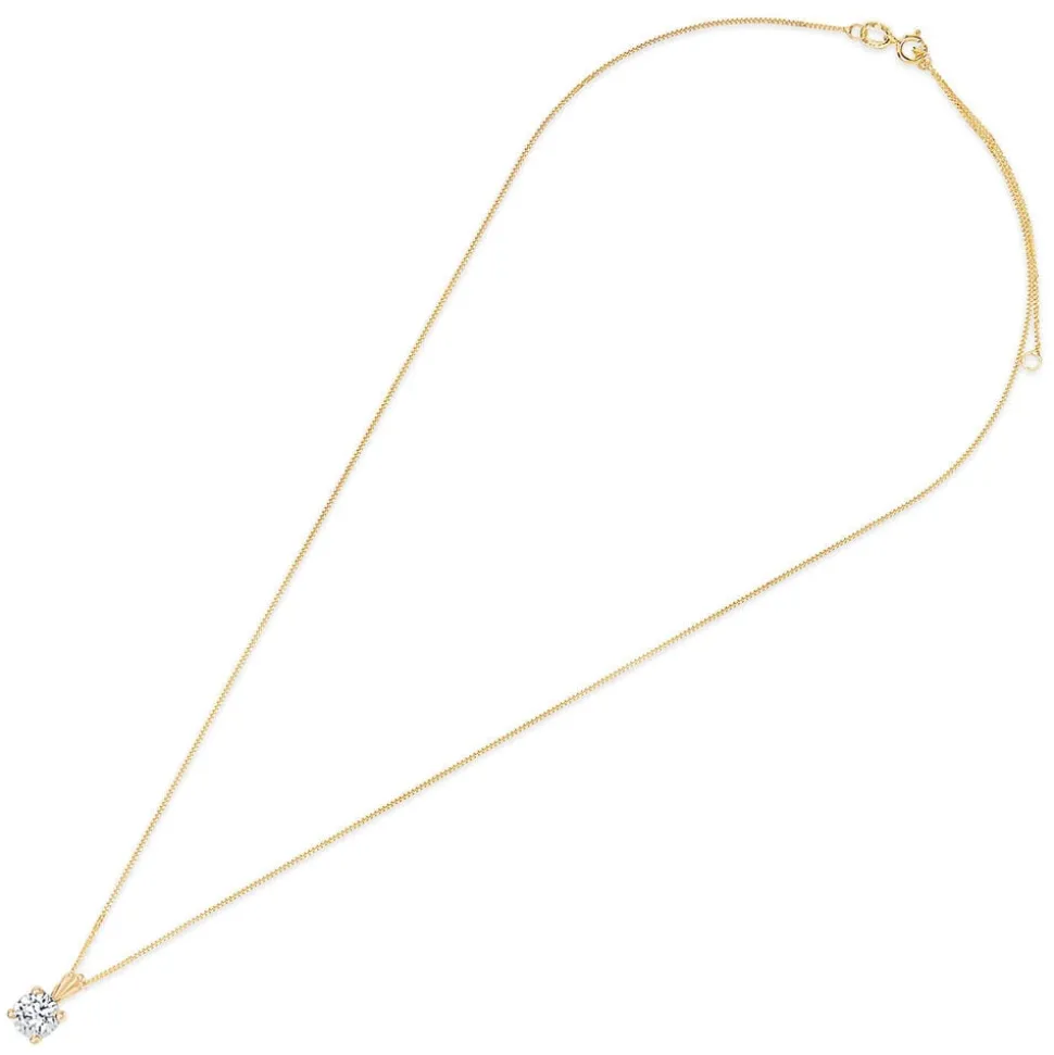 9ct Gold 6.5mm Four Claw Cubic Zirconia Set Pendant (Chain Included)