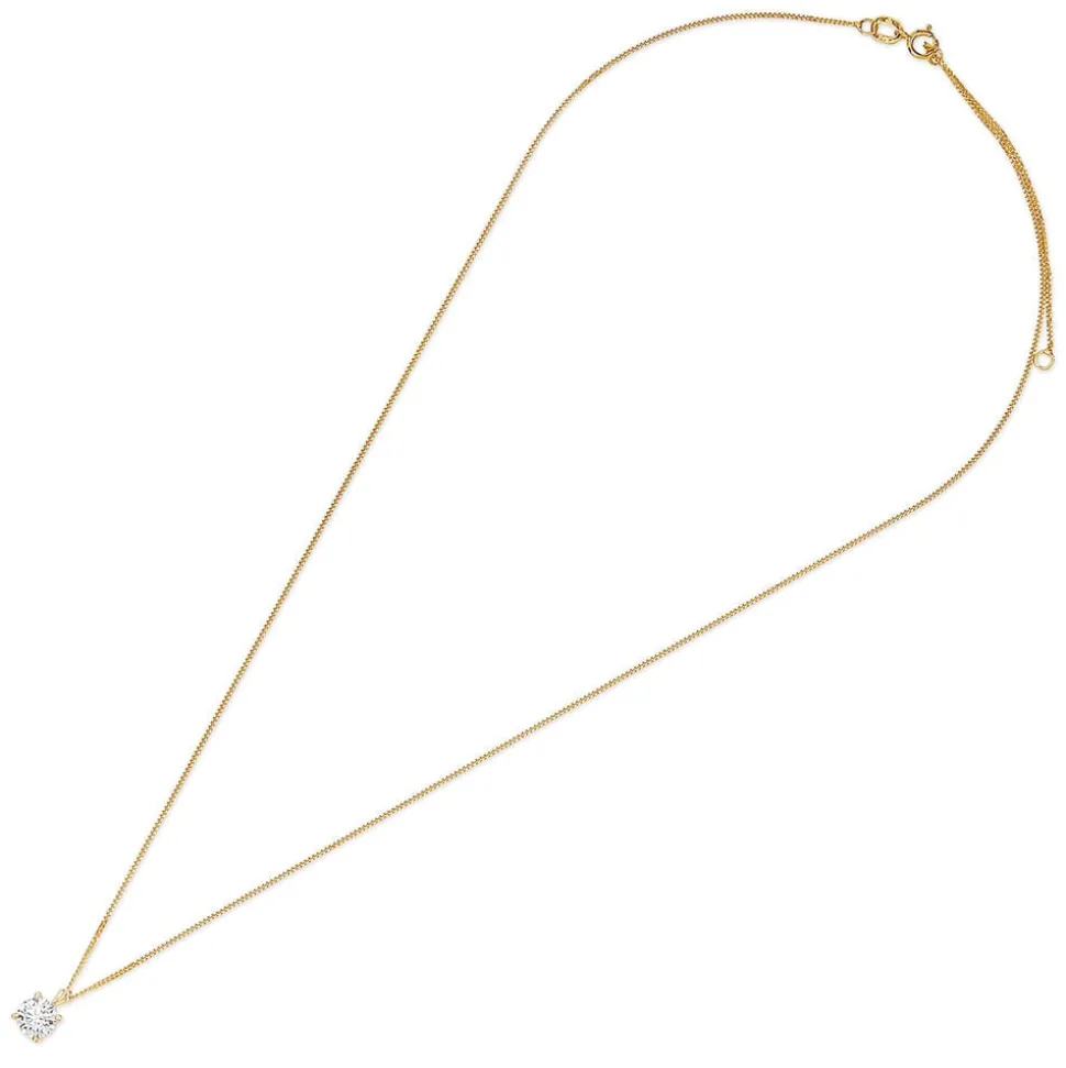9ct Gold 5mm Four Claw Cubic Zirconia Set Pendant (Chain Included)