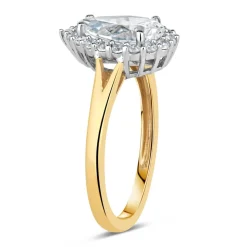 9ct Gold Pear Halo Cubic Zirconia Ring