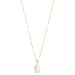 9ct Gold Pearl and Cubic Zirconia Pendant (Chain Included)