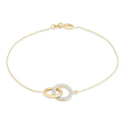 9ct Gold Plain and Glitter Interlocking Circle Bracelet