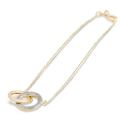 9ct Gold Plain and Glitter Interlocking Circle Bracelet