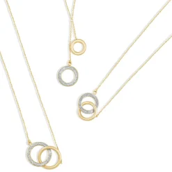 9ct Gold Plain and Glitter Interlocking Circle Bracelet