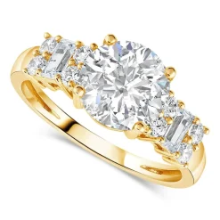 9ct Gold Round Brilliant and Baguette Cubic Zirconia Ring