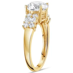 9ct Gold Round Brilliant and Baguette Cubic Zirconia Ring
