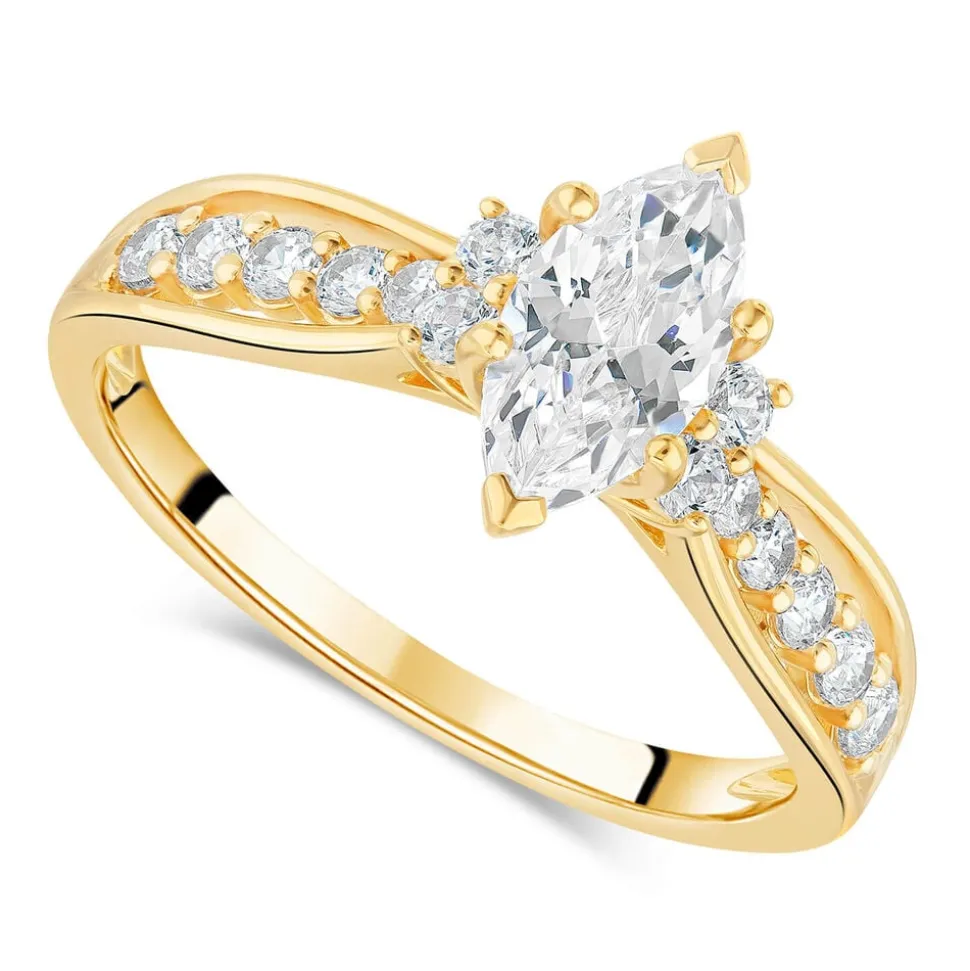 9ct Marquise Cubic Zirconia Claw Set with Side Rings