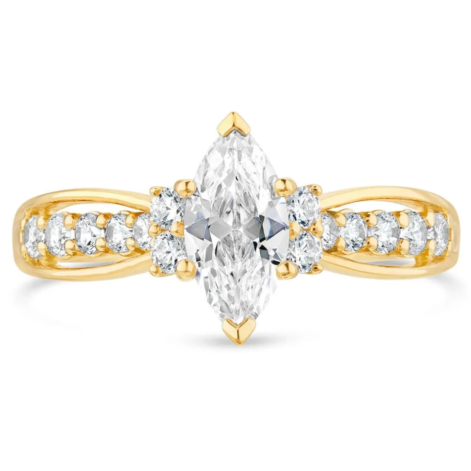 9ct Marquise Cubic Zirconia Claw Set with Side Rings