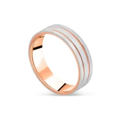 9ct Rose Gold & Platinum 2 Row Groove Men's Wedding Ring