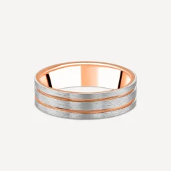 9ct Rose Gold & Platinum 2 Row Groove Men's Wedding Ring