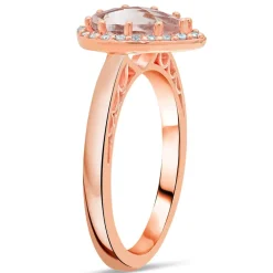 9ct Rose Gold 0.10ct Diamond Halo and Morganite Ring