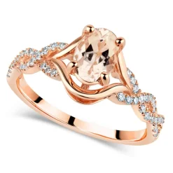 9ct Rose Gold 0.22ct Diamond Twist And Morganite Ring