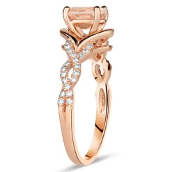 9ct Rose Gold 0.22ct Diamond Twist And Morganite Ring