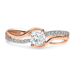9ct Rose Gold Cubic Zirconia Solitaire Open X Over Shoulders Ring