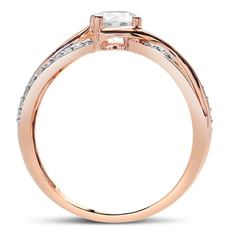 9ct Rose Gold Cubic Zirconia Solitaire Open X Over Shoulders Ring