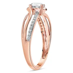 9ct Rose Gold Cubic Zirconia Solitaire Open X Over Shoulders Ring
