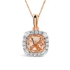 9ct Rose Gold Cushion Morganite & 0.25ct Baguette & Brilliant Diamond Surrounded Pendant
