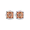 9ct Rose Gold Cushion Morganite & 0.20ct Baguette & Brilliant Diamond Surrounded Stud Earrings