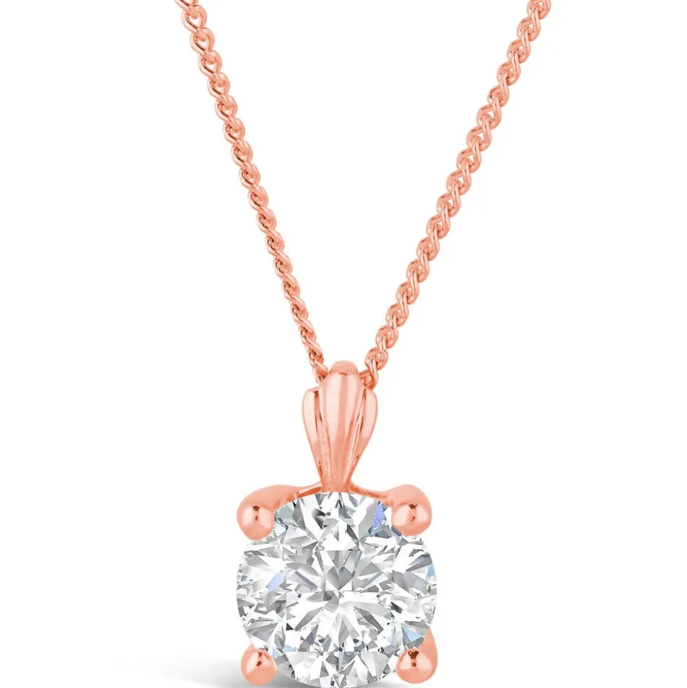 9ct Rose Gold 5mm Four Claw Cubic Zirconia Set Pendant (Chain Included)