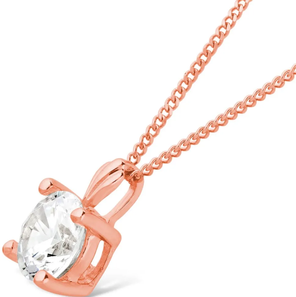 9ct Rose Gold 5mm Four Claw Cubic Zirconia Set Pendant (Chain Included)