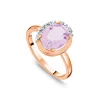 9ct Rose Gold Oval Amethyst & Half Set Diamond Surrounded Ring