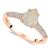 9ct Rose Gold Pear Created Opal Cubic Zirconia Pave Shells Ring