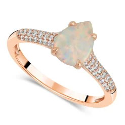 9ct Rose Gold Pear Created Opal Cubic Zirconia Pave Shells Ring