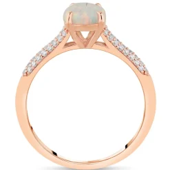 9ct Rose Gold Pear Created Opal Cubic Zirconia Pave Shells Ring