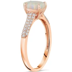 9ct Rose Gold Pear Created Opal Cubic Zirconia Pave Shells Ring