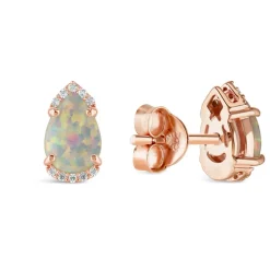 9ct Rose Gold Pear Opal Diamond Top&Bottom Stud Earrings