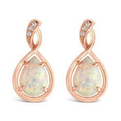 9ct Rose Gold Pear Opal Twist Diamond Top Stud Earrings